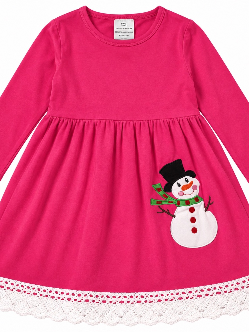 Source Unknown Hot Pink Long Sleeve Kids Dress with Snowman Applique 926.200